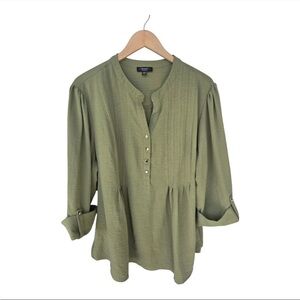 Cocomo Womens Tunic Shirt Blouse 3X Plus Green Roll Tab Sleeve